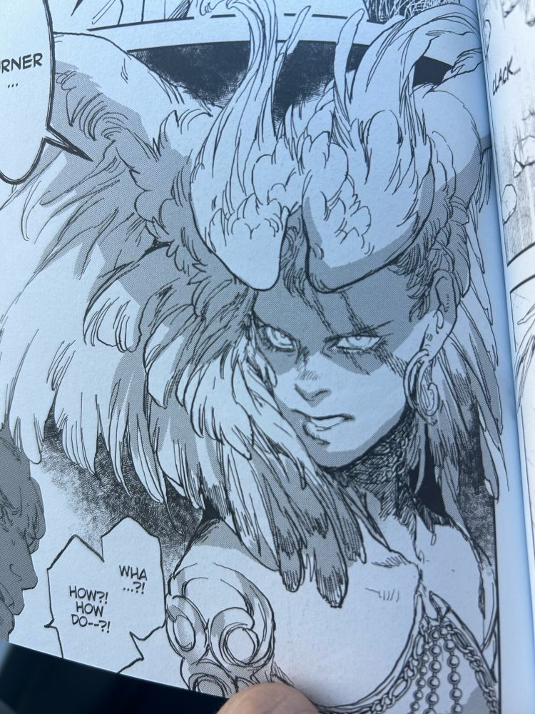 Black and white manga panel of winged humanoid monster