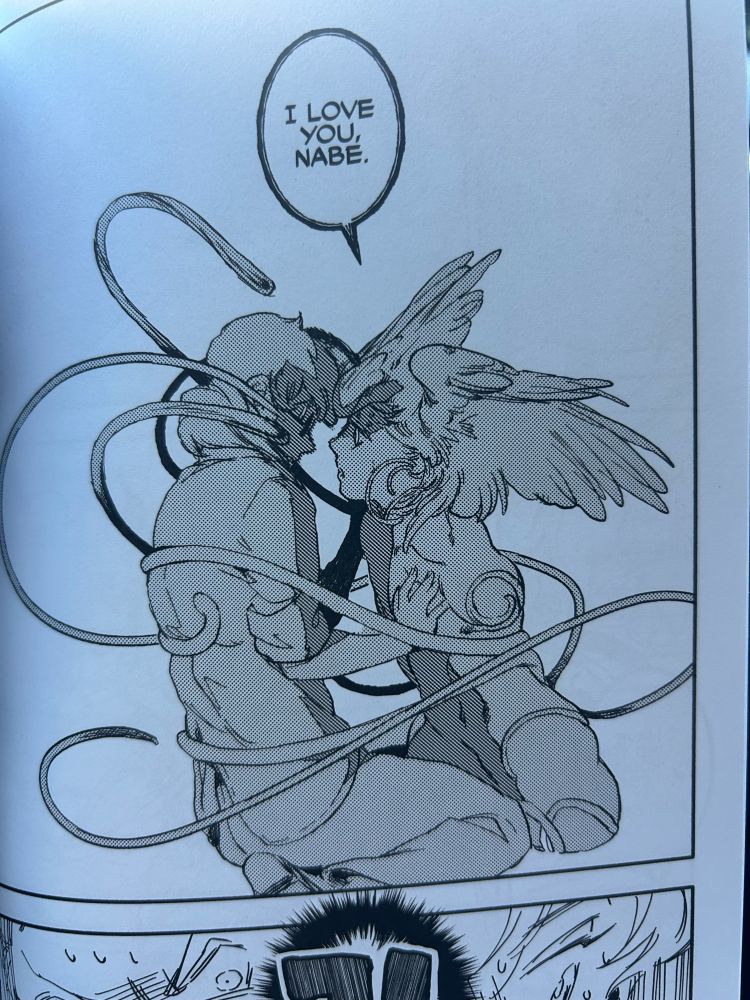 Black and white manga panel of winged humanoid monster
