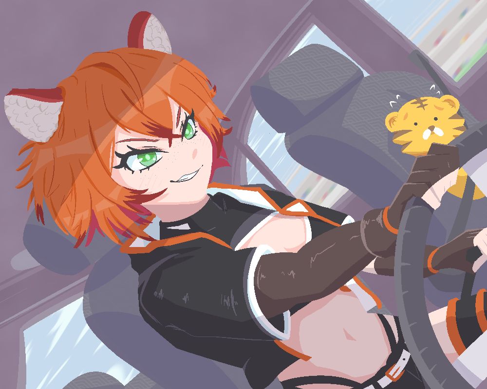 tiger lady driving fast, scares tiger bros