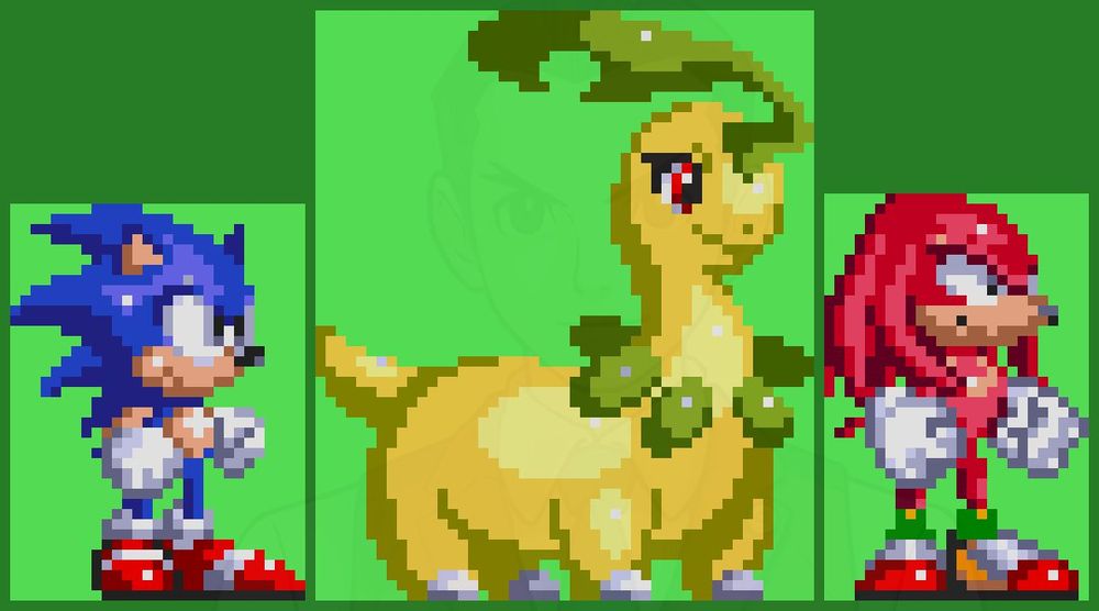 Bayleef from the Pokemon franchise sprited in the style of Sonic 3 & Knuckles.

#sonicthehedgehog #pokemon #bayleef #pixelart