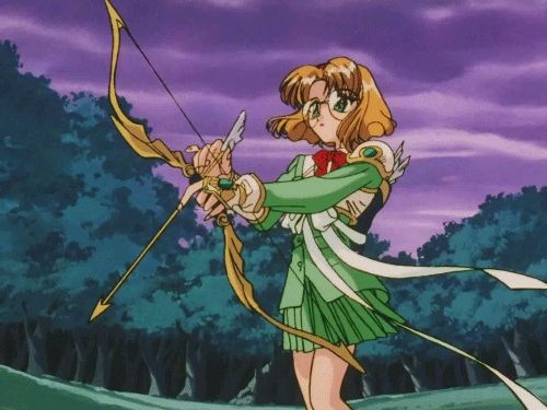 Fuu from Magic Knight RayEarth with a bow and arrow
