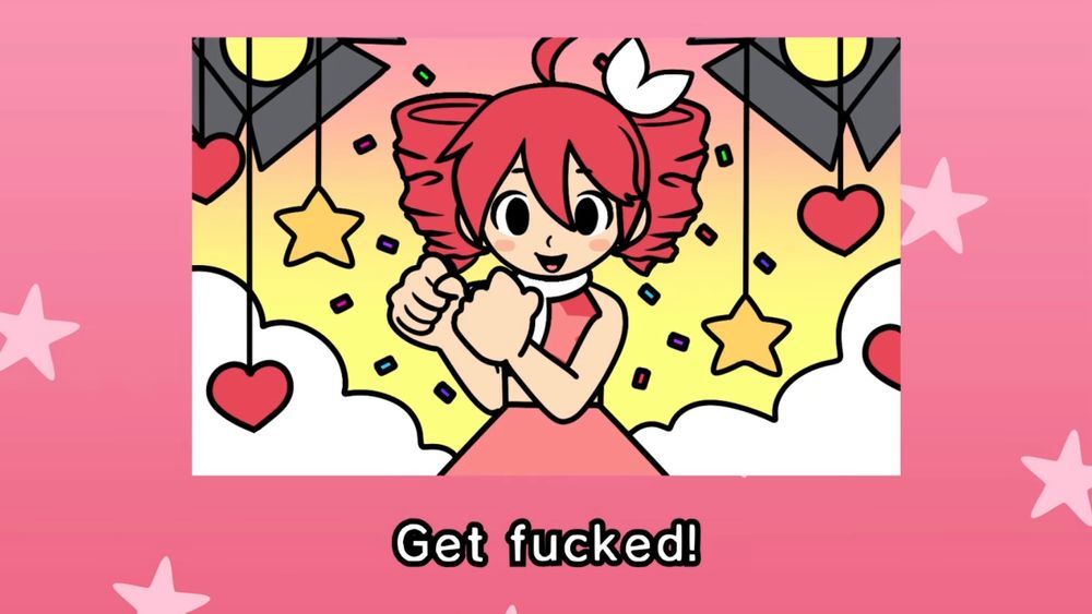 Screenshot from Spoken For ft. Kasane Teto by Flavor Foley; Teto singing “Get fucked!”