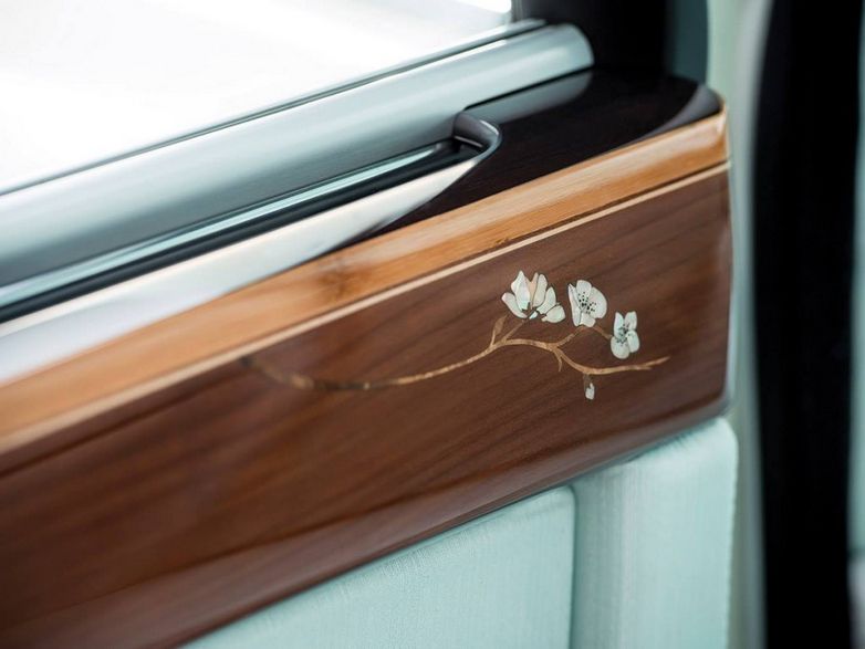 cherry wood grain details with more beautiful hand painted florals