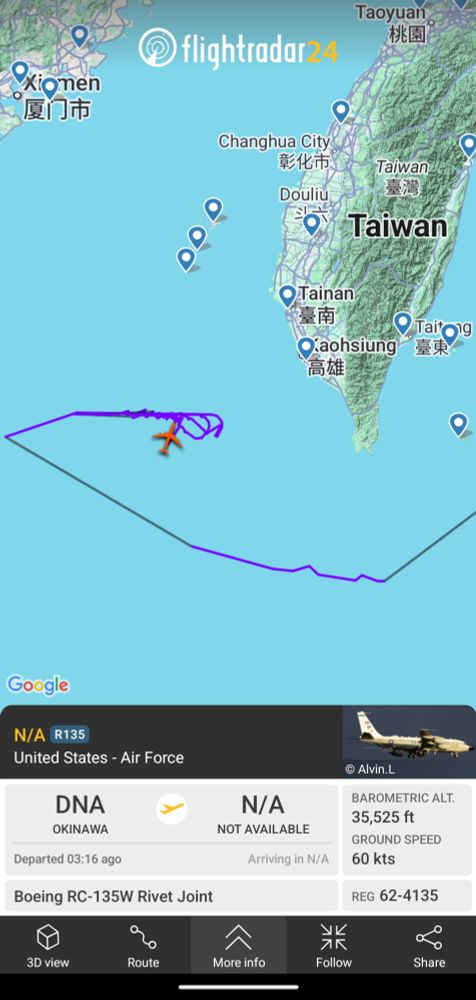 RIVET JOINT keeping busy southwest of Taiwan. 