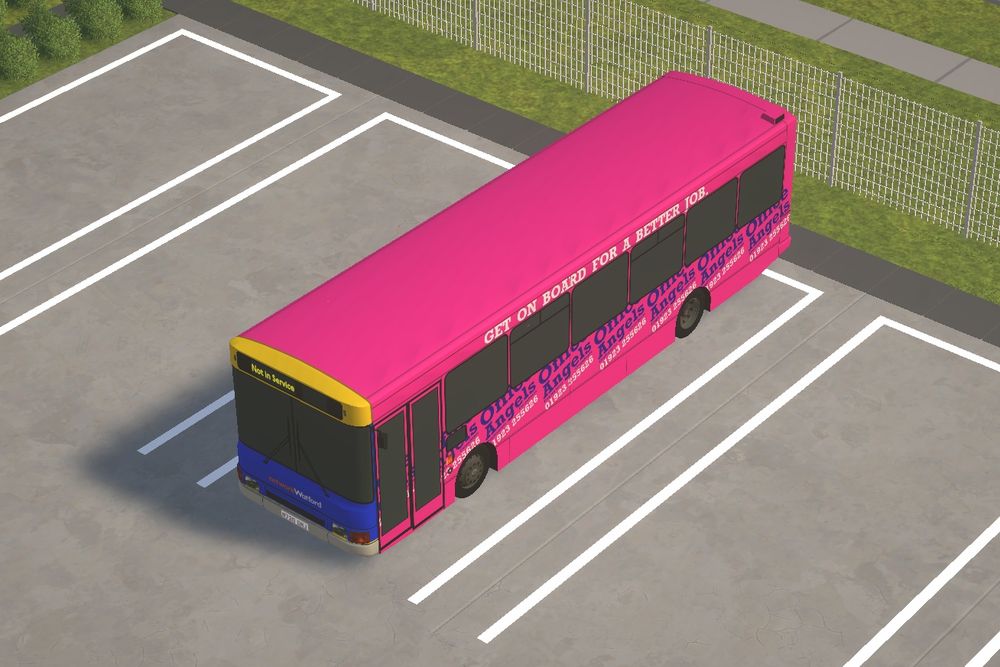The Watford version of the Office Angels ad as then carried by B6 / Paladin 3120, in the game represented by the variant with a Dennis Dart chassis