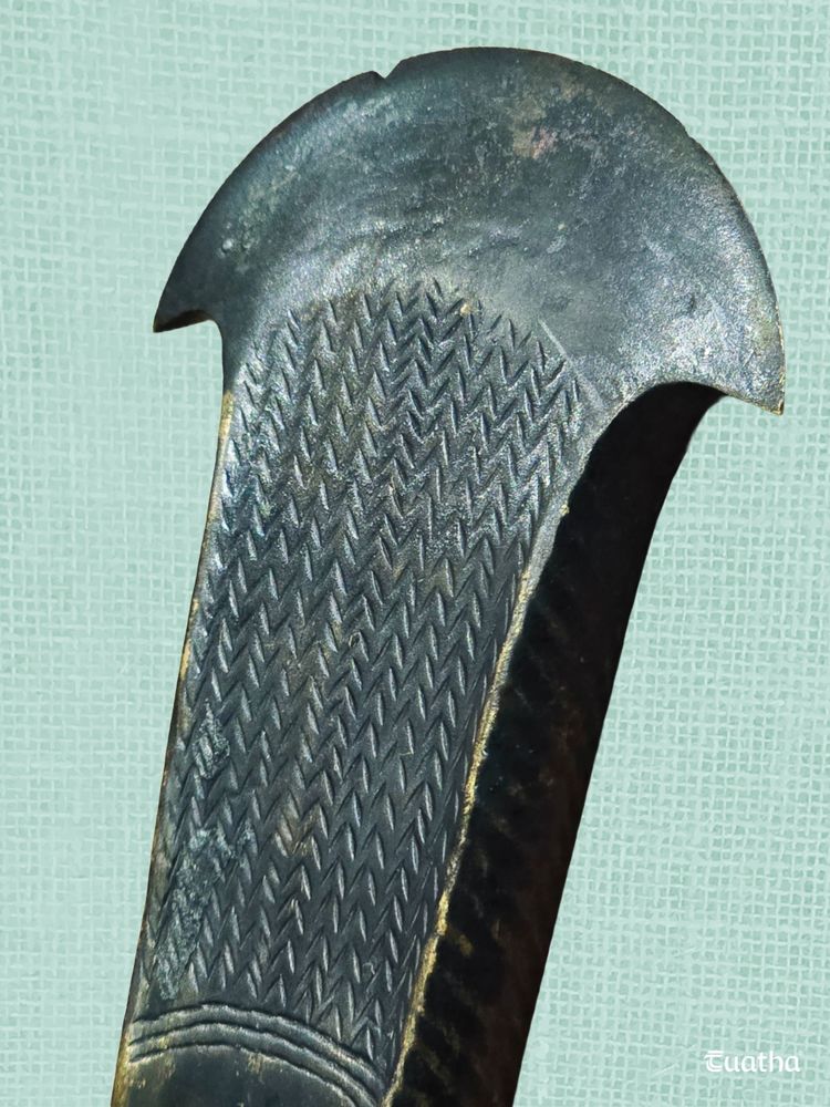 A close up of the decoration on the Brockagh Axe 