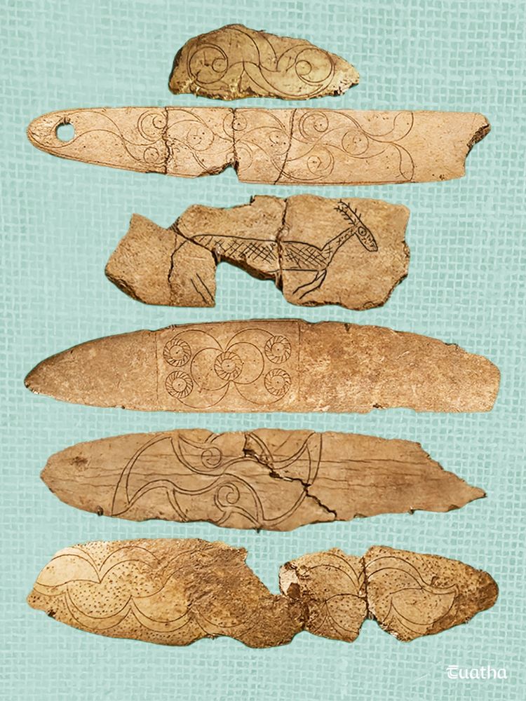 Six bone plaques with delicately incised decoration
