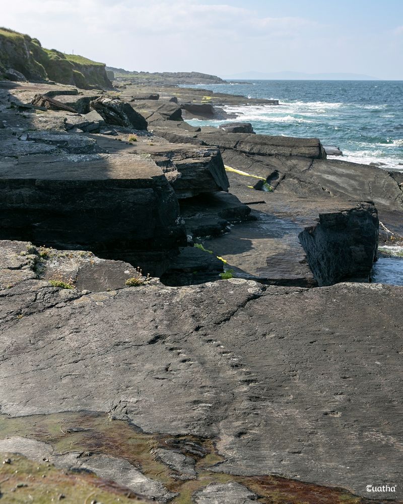 A faint trail of footprints in stone on the shore of Valentia Island, County Kerry