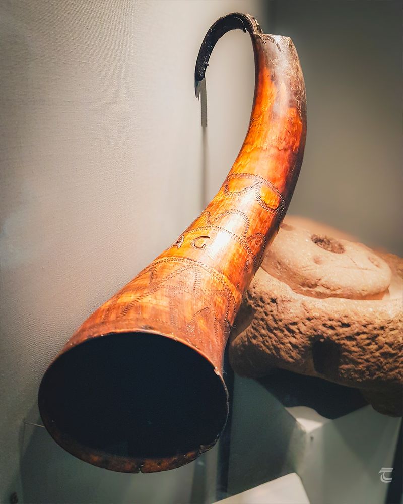 A curved horn incised with decoration in Monaghan County Museum