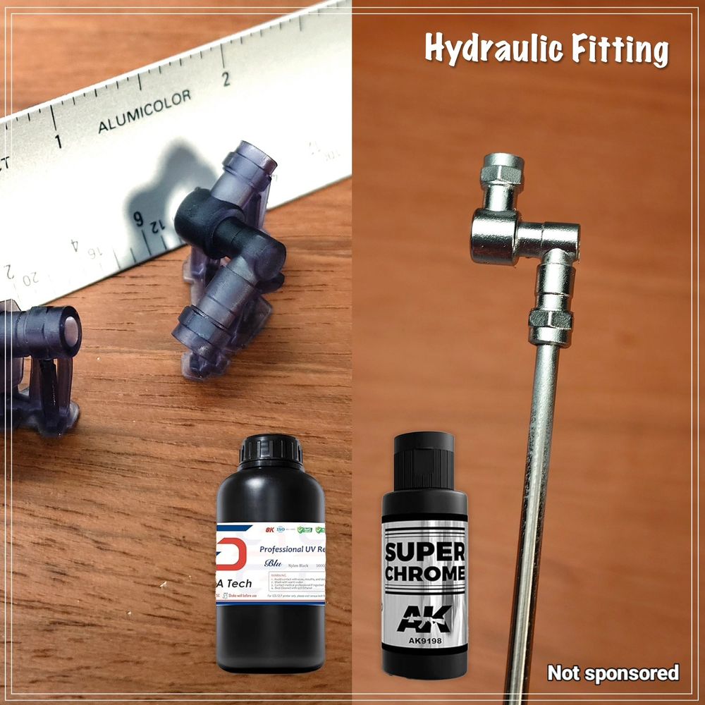 Model Hydraulic coupler 3D printed from resin and finished with metallic paint. 