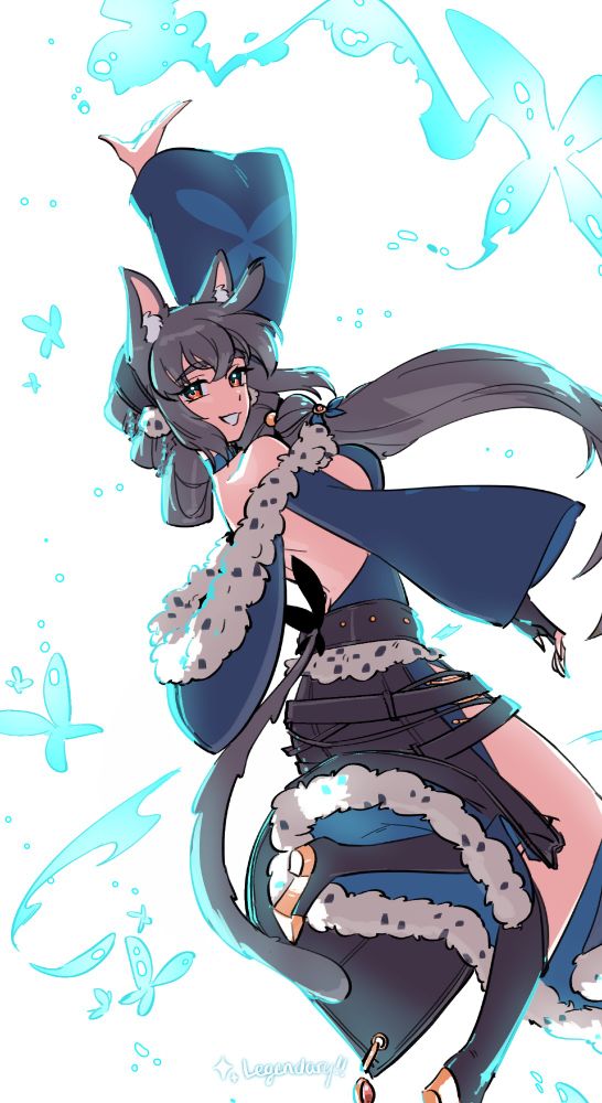 Manee (Scarchou's OCs) playing around with blue fire butterflies