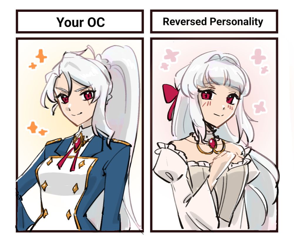 Alcea on the left and a reversed personality version on the right
