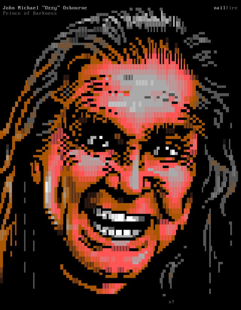 ANSI textmode art portrait of Ozzy Osbourne 