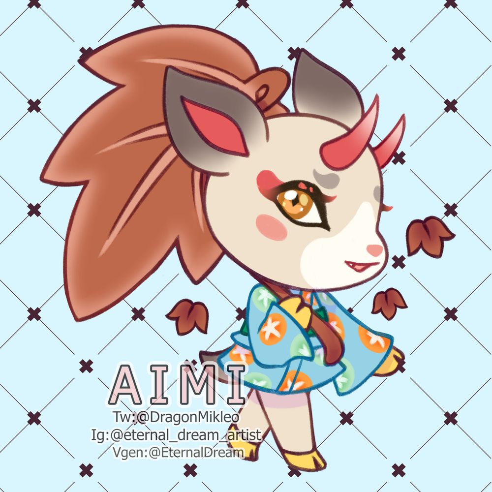 A villager from the videogame Animal Crossing New Horizons, Shino, one of the deer villagers