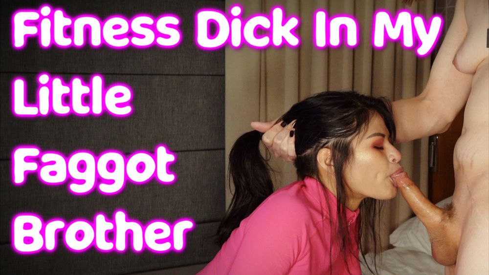 thumbnail showing robin X sucks stacy's dick with text that reads "fitness dick in my little faggot brother"