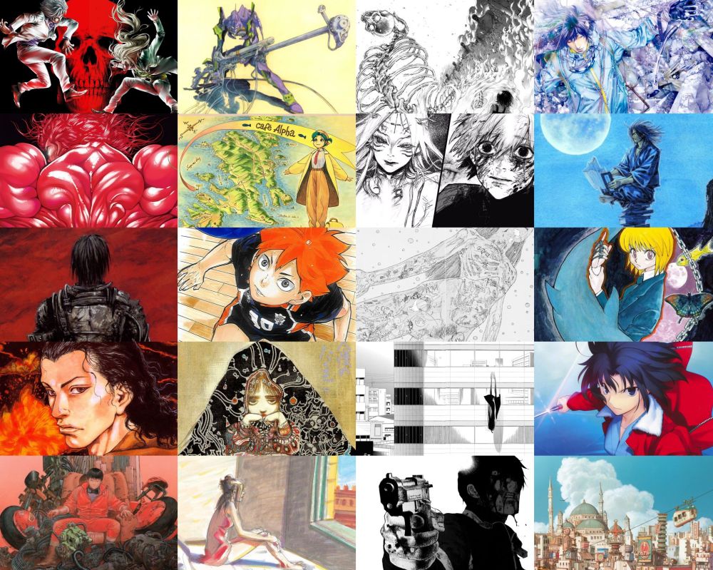 Usogui | Evangelion | AoT | The Climber
Baki | YKK | Tokyo Ghoul | Vagabond
Blame | Haikyu | Witches | HxH
Shamo | Angel's Egg | Utsubora | Kara no Kyoukai
Akira | Helter Skelter | Freesia | Tekkon Kinkreet