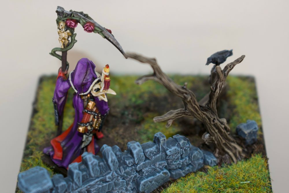 Alternate angle of the whole diorama which shows the back of the necromancer and more detail of the crumbling wall. 
