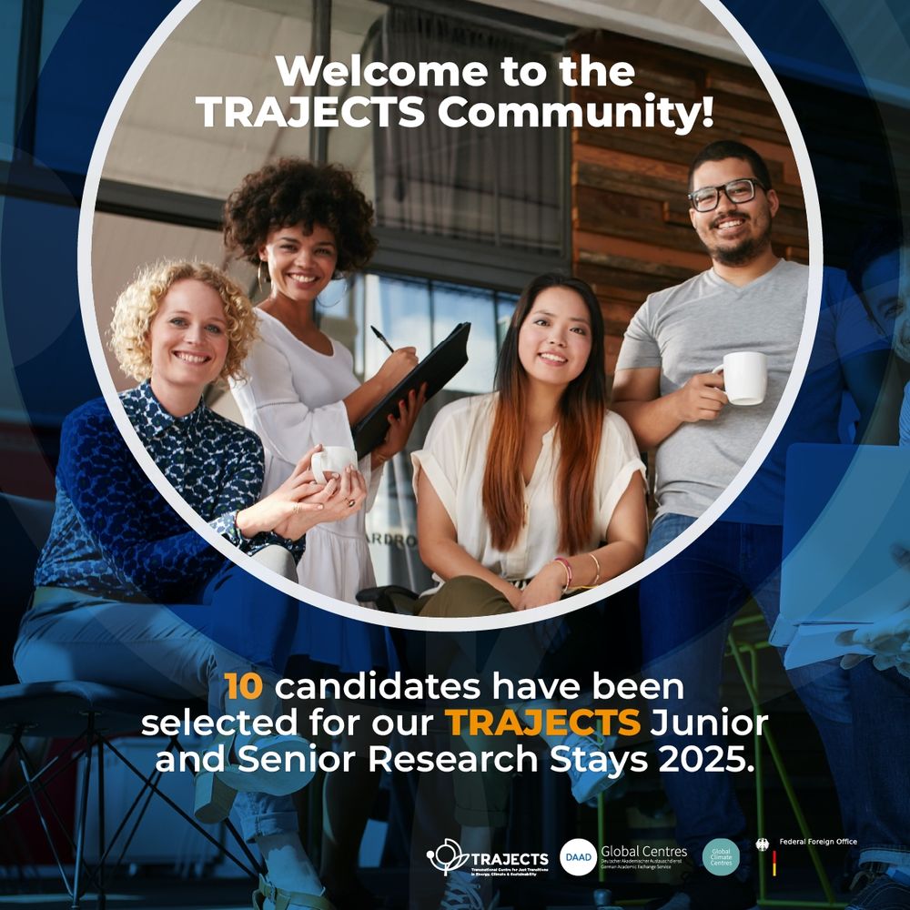 🎉 We've selected our candidates!

We have selected 10 beneficiaries for the #TRAJECTS 2025 Research Stays, who will develop projects in Europe, Latin America, and Africa. 🌍

We would like to thank the more than 370 applications for their interest, commitment, and enthusiasm for advancing the just transition and sustainability. 🌱

We wish much success to those who continue this journey with us, and we look forward to future collaboration opportunities with all who participated!

#TRAJECTS #JustTransition #Research #Sustainability #AcademicMobility