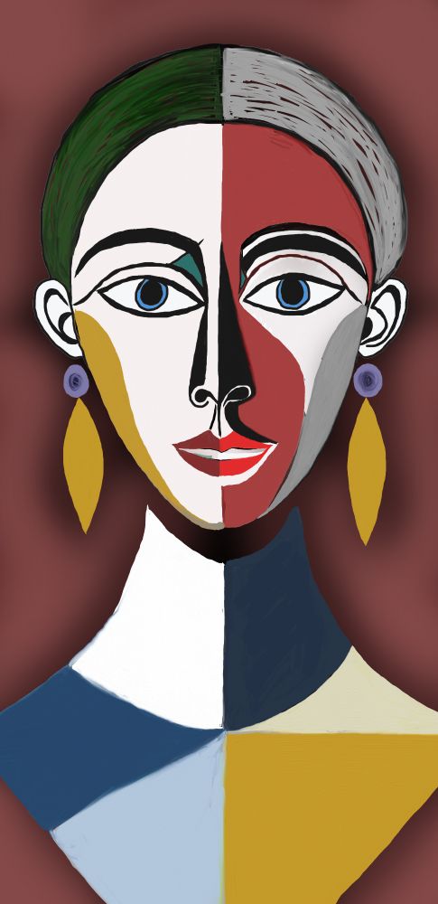 Abstract portrait of a female wearing gold and amethyst earrings. Digitally painted by hand with a stylus using the painting app ArtRage Vitae.
By Imaginist