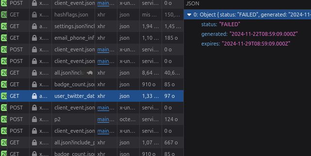 inspecteur de rechquete http, la requête de recup des données utilisateur retourne juste FAILED 