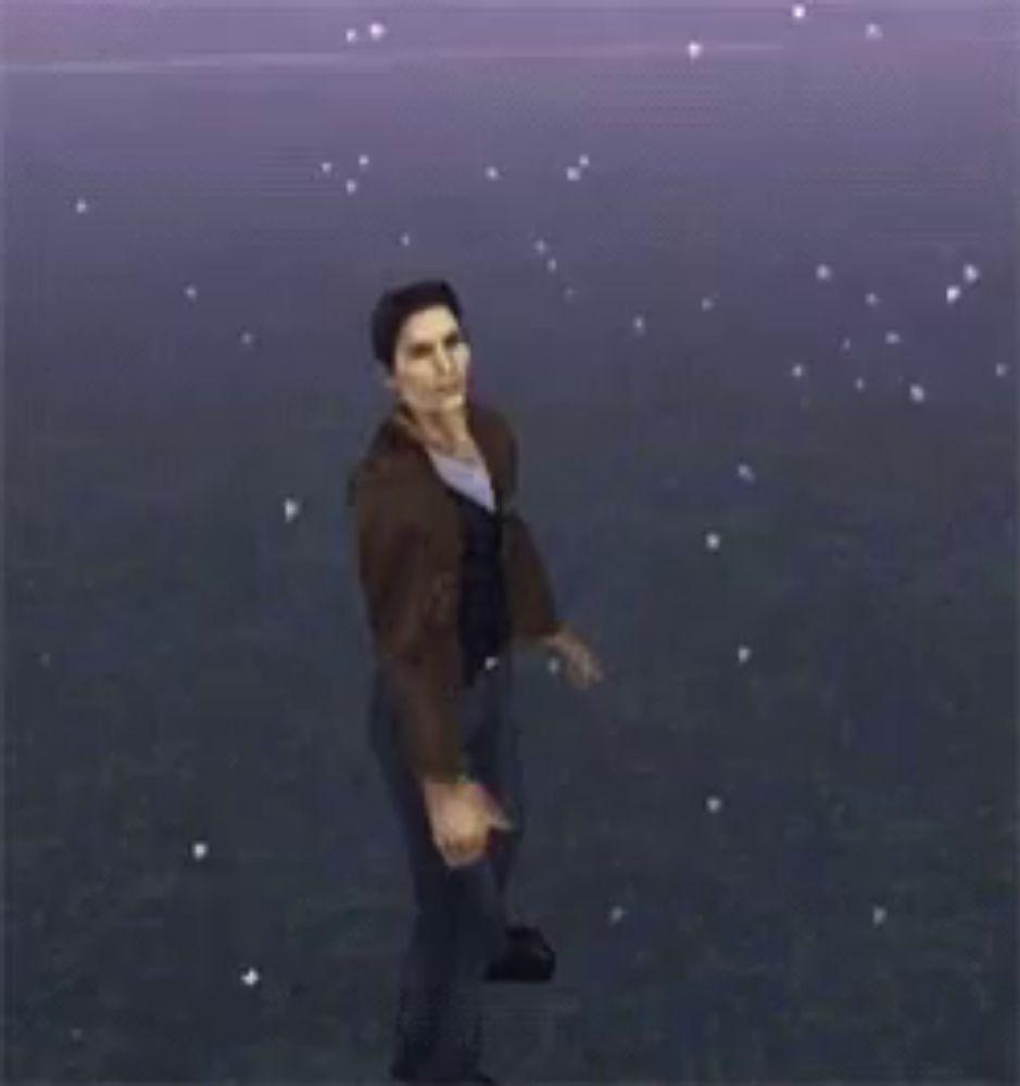 a man in a video game is standing in a field with stars falling from the sky