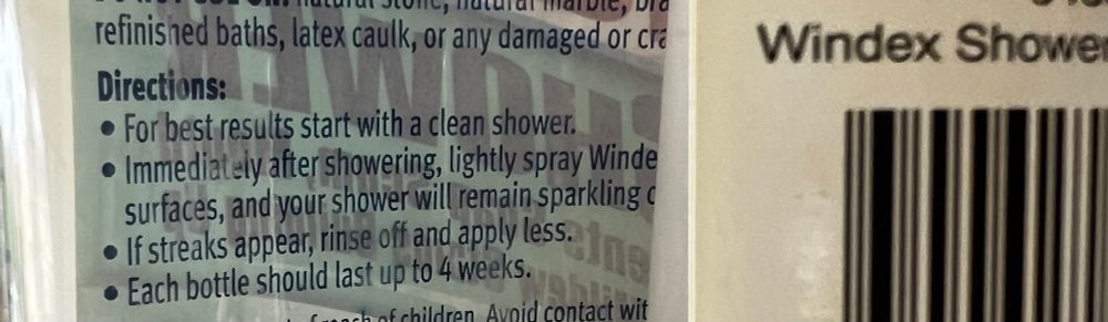 Shower cleaner label that says for best results start with a clean shower