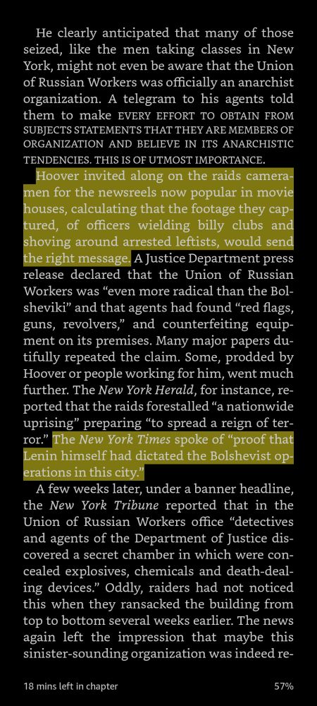 Description of violent federal raids of Union members in 1919 by future "everyone's problem" j. Edgar Hoover