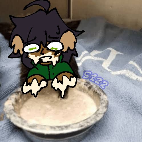 A drawing of madden with milk on his face and hands drawn over the meme of a cat with milk covered on its face