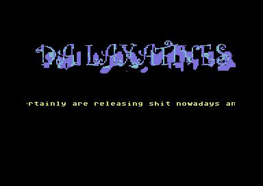 Screenshot of "Advanced Action Movie Simulator" - Crack: Da Laxatives - Published by Lasse Oorni on Commodore 64 (2001)