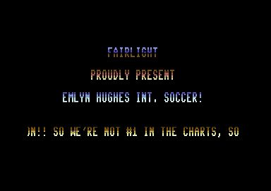 Screenshot of "Emlyn Hughes International Soccer" - Crack: Fairlight - Published by Audiogenic on Commodore 64 (1988)