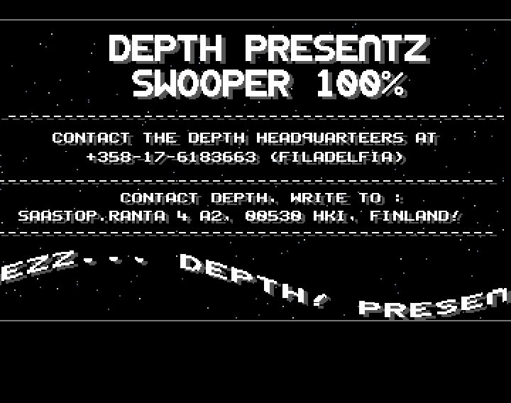 Screenshot of "Swooper" - Crack: Depth - Published by Golden Games on Commodore Amiga (1987)