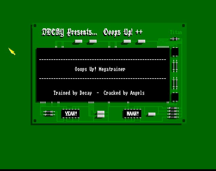 Screenshot of "Ooops Up" - Trainer (+2): Decay - Published by Demonware on Commodore Amiga (1991)