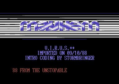 Screenshot of "Virus - The Breakout Error" - Crack: Strike Force + Mayhem - Published by Input 64-Verlag Heinz Heise GmbH on Commodore 64 (1988)