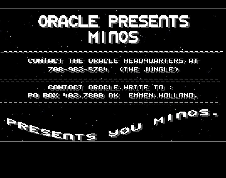 Screenshot of "Minos" - Crack: Oracle (OCL) - Published by Turtle Byte on Commodore Amiga (1989)