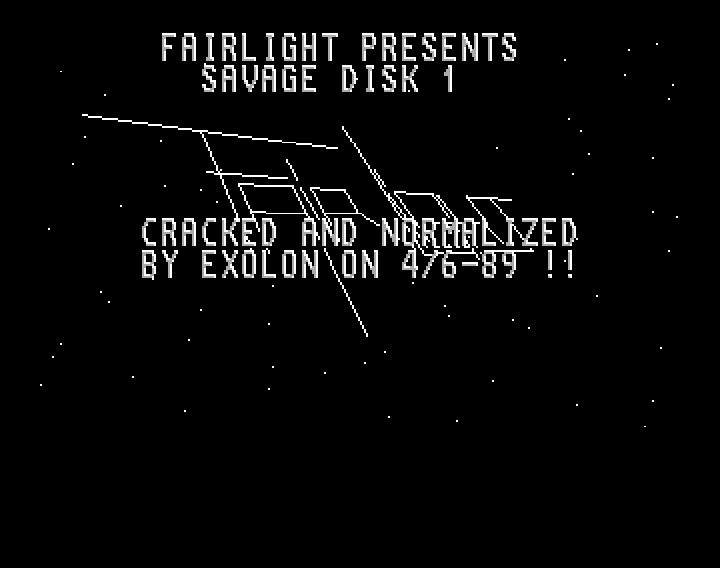 Screenshot of "Savage" - Crack: Fairlight (FLT) - Published by Firebird on Commodore Amiga (1989)