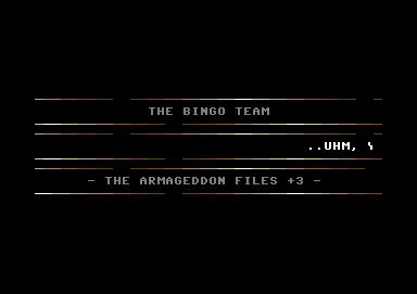 Screenshot of "The Armageddon Files" - Crack: The Bingo Team (TBT) - Published by Binary Zone on Commodore 64 (1995)