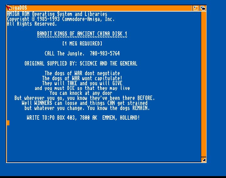 Screenshot of "Bandit Kings of Ancient China" - Crack: Oracle (OCL) - Published by Infogrames on Commodore Amiga (1991)