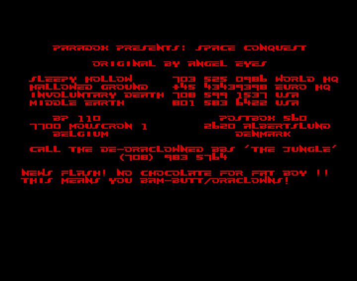Screenshot of "Space Conquest - A Galactic Odyssey" - Crack: Paradox (PDX) - Published by StarSoft on Commodore Amiga (1990)