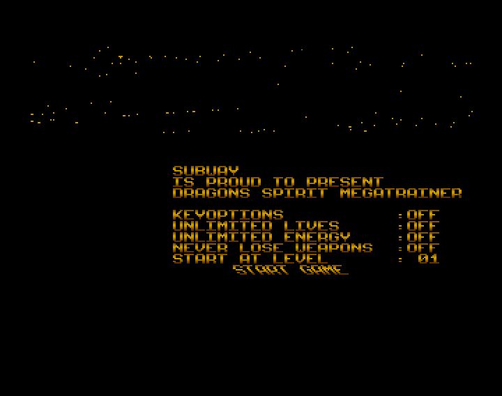 Screenshot of "Dragon Spirit" - Crack and Trainer (+5): Subway - Published by Domark on Commodore Amiga (1989)