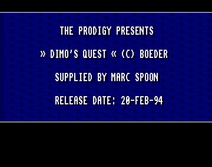 Screenshot of "Dimo's Quest" - Crack: Prodigy (PDY) - Published by Boeder Software on Commodore Amiga (1993)