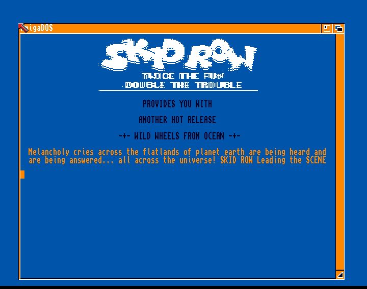 Screenshot of "Wild Wheels" - Crack: Skid Row (SKR) - Published by Ocean on Commodore Amiga (1990)