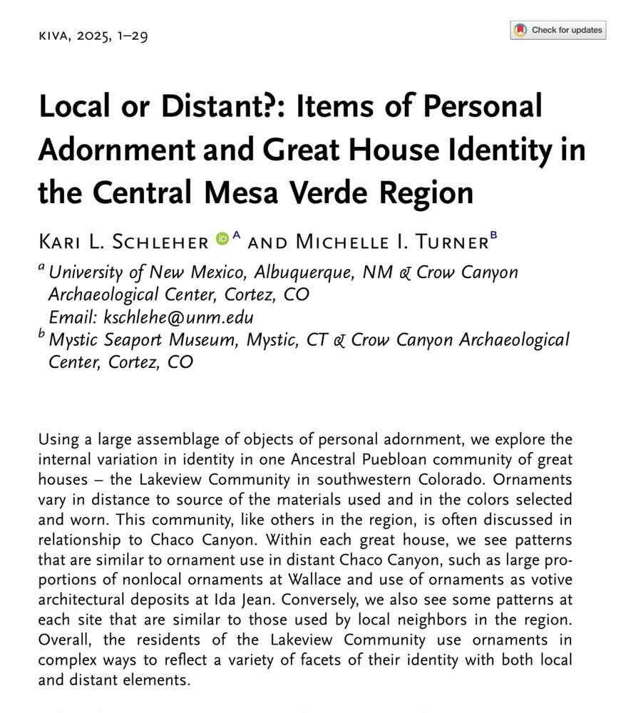 Photo of the first page of an article titled “Local or Distant?: Items of Personal Adornment and Great House Identity in the Central Mesa Verde Region