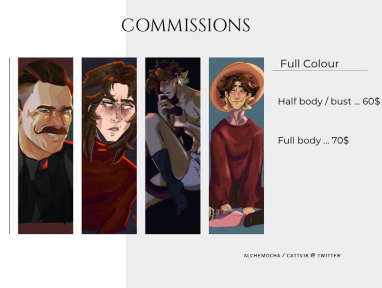 Full Colour
Half body / bust … 60$
Full body … 70$