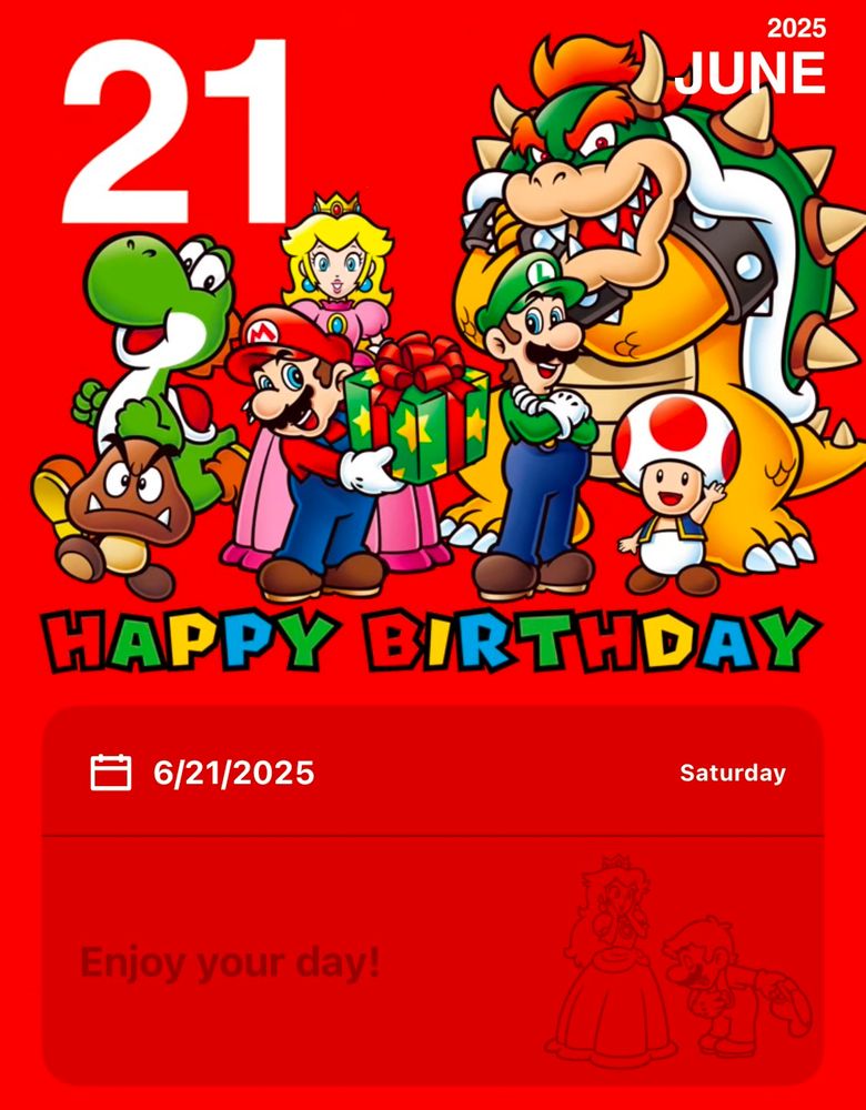 Screenshot of the Nintendo Today! app celebrating my birthday.