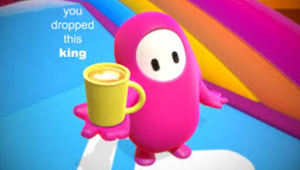 A Fall Guy handing a cup of warm cocoa or coffee to the user. 