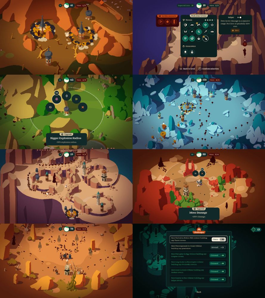 8 screenshots of Rift Riff with 8 totally different color schemes