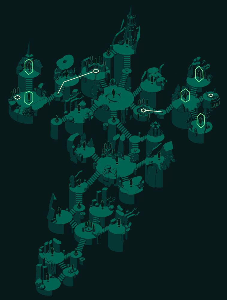 An annotated screenshot of Rift Riff's overworld, indicating where the majority of Rift Riff's last major content update can be found.