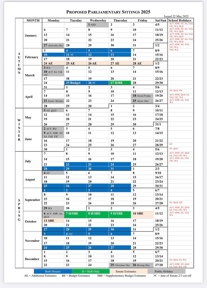New parliamentary sitting calendar for 2025 post the May 3 election 