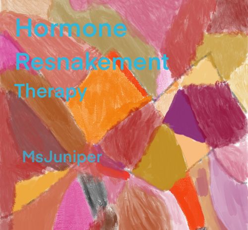 The cover of Hormone Resnakement Therapy by MissJuniper. A multicolored (reds, oranges, yellows, magentas, and purples) abstract piece with a scale-like pattern to it.