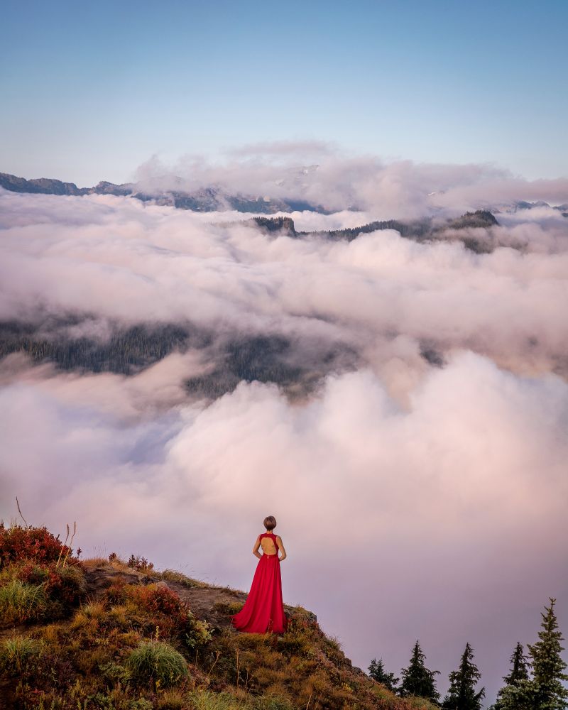 A mountain view with cloud inversion